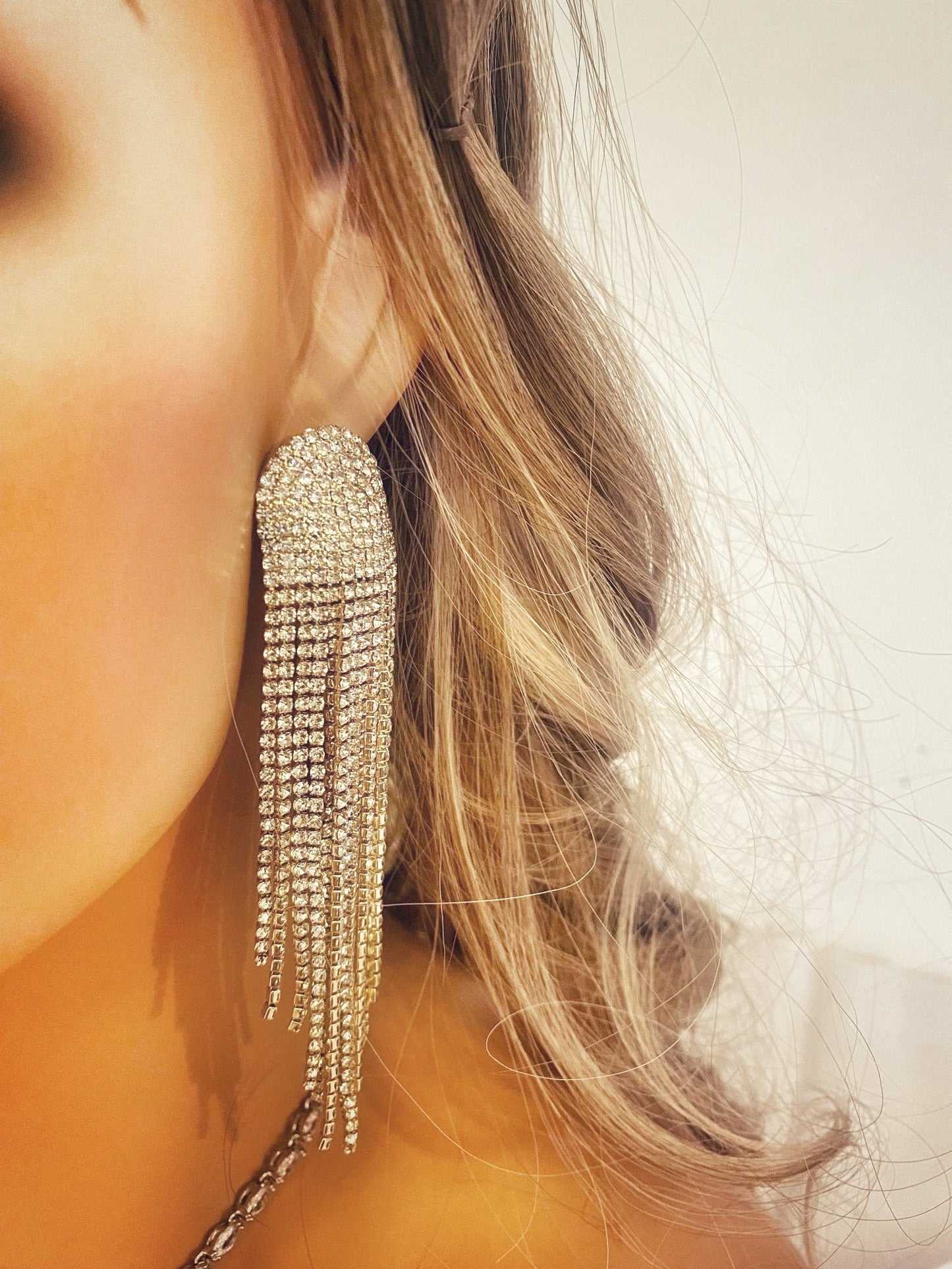 Crystal Fringe Earrings Gift for Her.  Diamante Long Dangle Tassel Earrings Statement Fringe Earrings in Silver and Gold