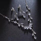Crystal Wedding Jewellery Set Gift for Her. CZ Silver Bridal Necklace Droplet Earrings Leaf Design