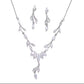 Crystal Wedding Jewellery Set Gift for Her. CZ Silver Bridal Necklace Droplet Earrings Leaf Design