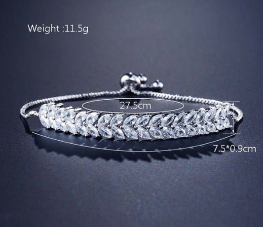 Cubic Zirconia Extendable Bridal Bracelet in a Leaf Style Design, Wedding Jewellery in Silver and Gold