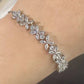 CZ Bridal Bracelet with Flower Design in Silver, White Gold Plated, Wedding Bracelet Accessories