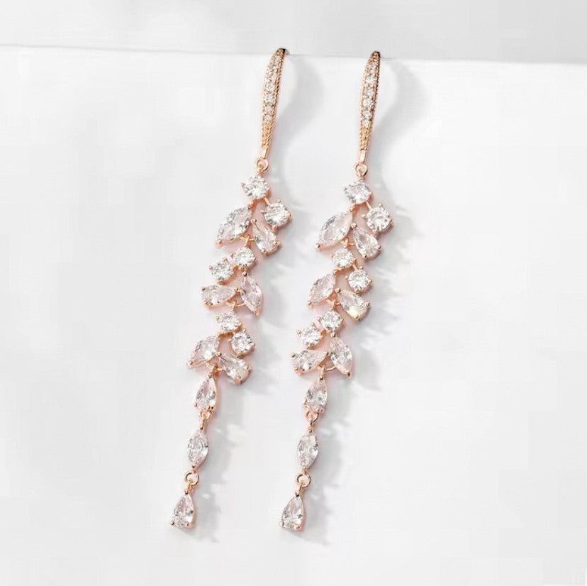 CZ Bridal Hoop Dangle Earrings Silver or Rose Gold Crystal Wedding Earrings Gift for Her