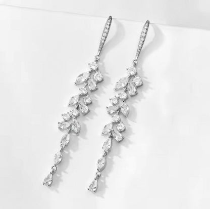 CZ Bridal Hoop Dangle Earrings Silver or Rose Gold Crystal Wedding Earrings Gift for Her