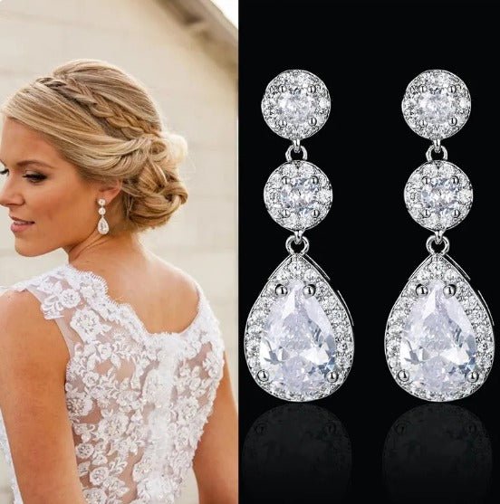 CZ Crystal Dangle Earrings  Silver Gift for Her Tear Drop Earrings Wedding Jewellery Bridal