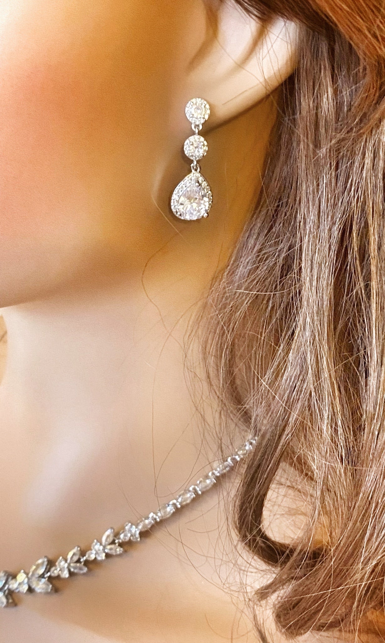 CZ Crystal Dangle Earrings  Silver Gift for Her Tear Drop Earrings Wedding Jewellery Bridal