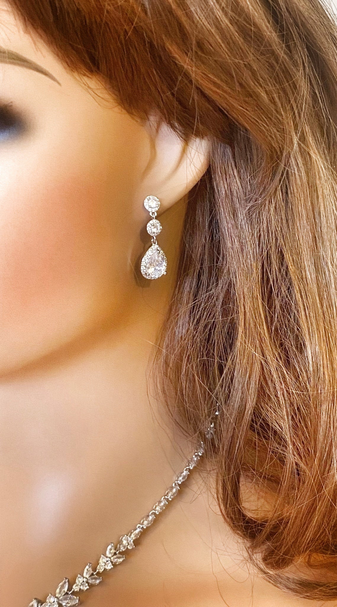 CZ Crystal Dangle Earrings  Silver Gift for Her Tear Drop Earrings Wedding Jewellery Bridal