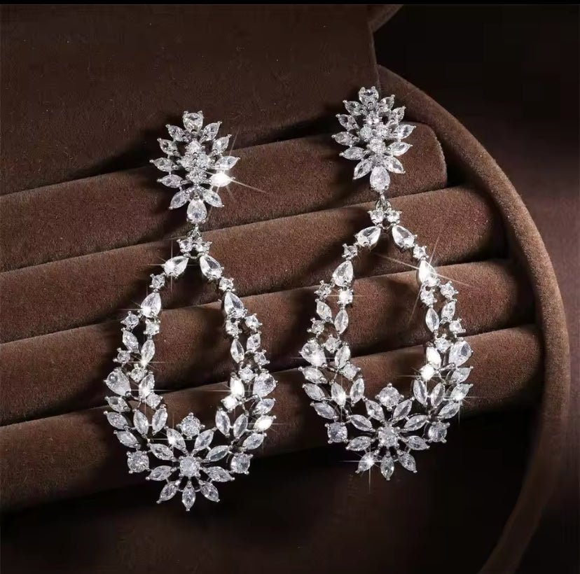 CZ Crystal Dangle Earrings Silver Gift for Her Tear Drop Bridal Earrings Wedding Jewellery