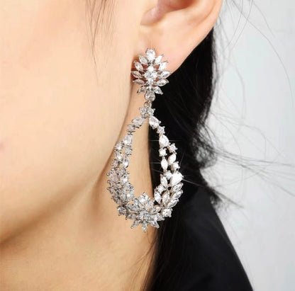 CZ Crystal Dangle Earrings Silver Gift for Her Tear Drop Bridal Earrings Wedding Jewellery