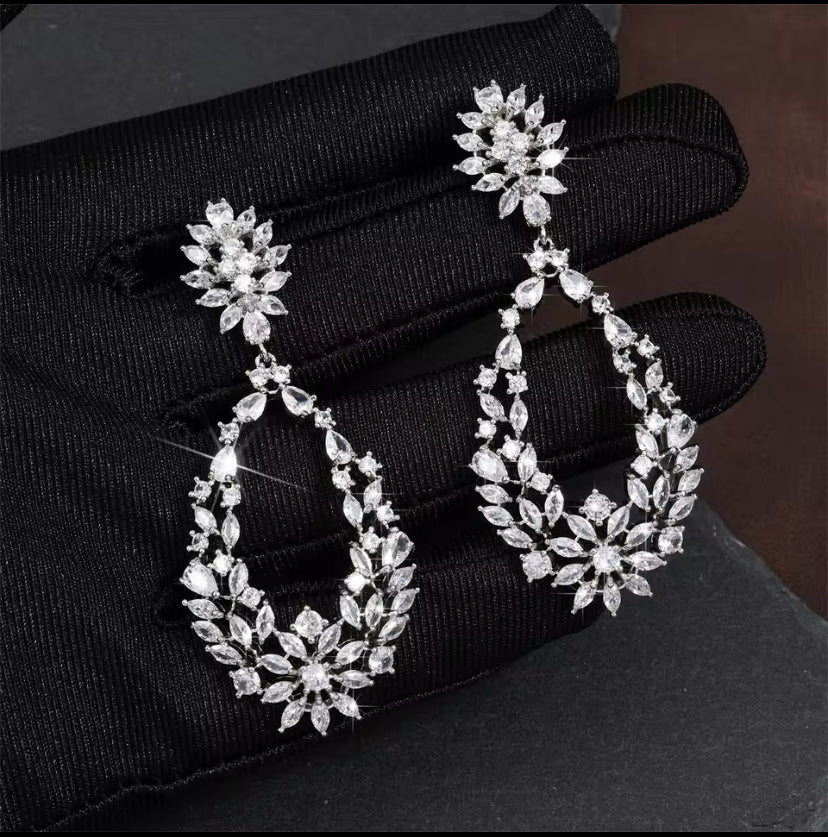 CZ Crystal Dangle Earrings Silver Gift for Her Tear Drop Bridal Earrings Wedding Jewellery