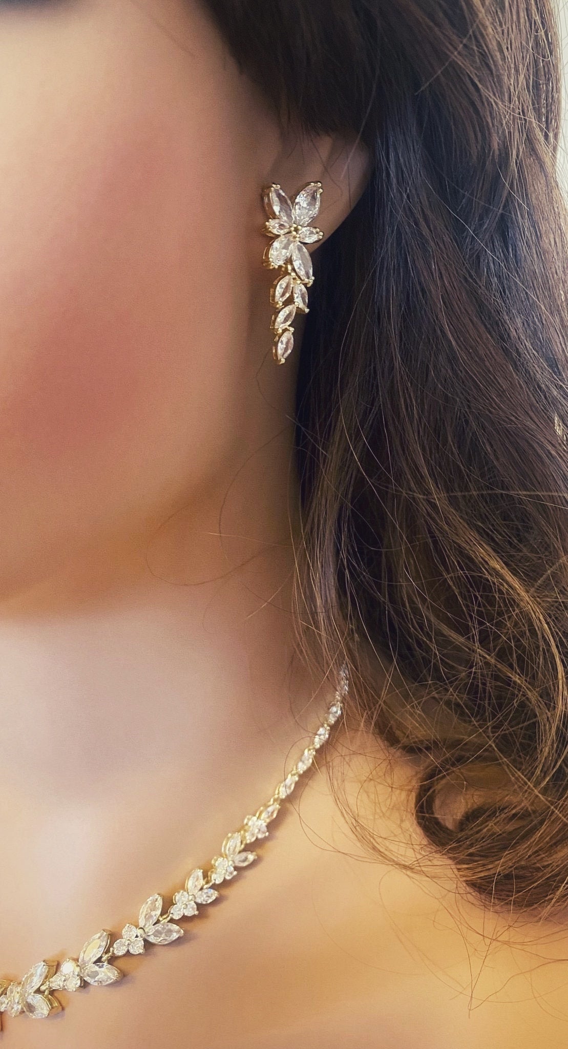 CZ Crystal Star Dangle Drop Earrings Gift for Her, Bridal Earrings in Silver and Gold