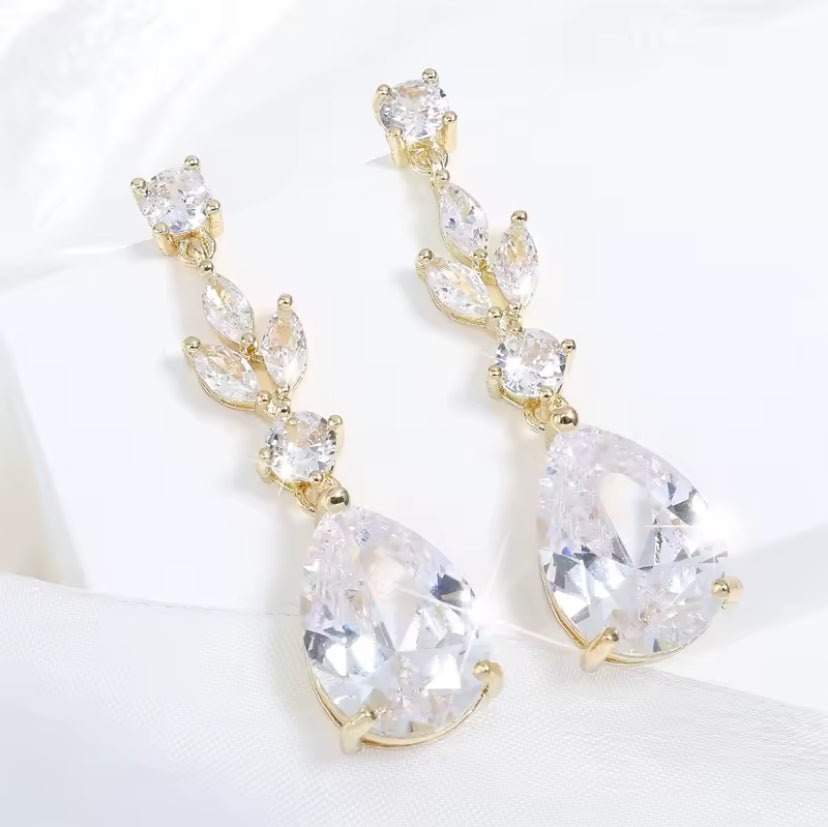 CZ Crystal Tear Drop Bridal Earrings or Gift for Her in Silver, Gold and Rose Gold