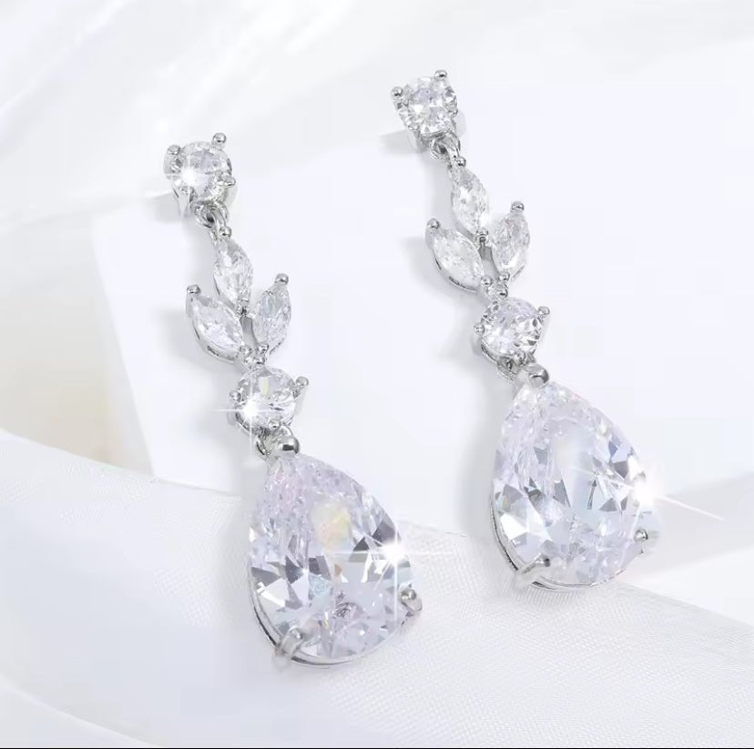 CZ Crystal Tear Drop Bridal Earrings or Gift for Her in Silver, Gold and Rose Gold