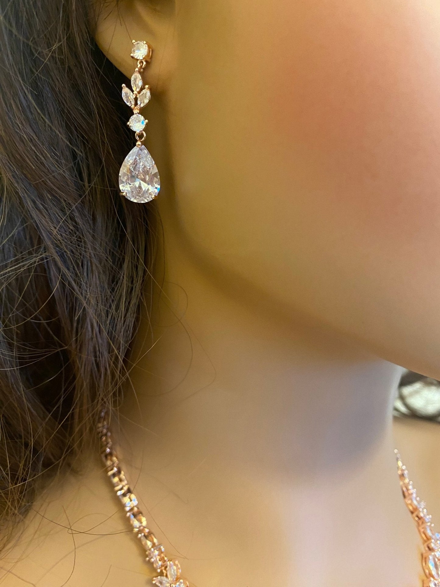 CZ Crystal Tear Drop Bridal Earrings or Gift for Her in Silver, Gold and Rose Gold