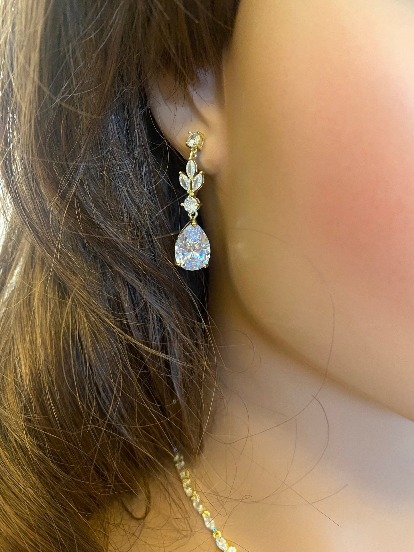 CZ Crystal Tear Drop Bridal Earrings or Gift for Her in Silver, Gold and Rose Gold