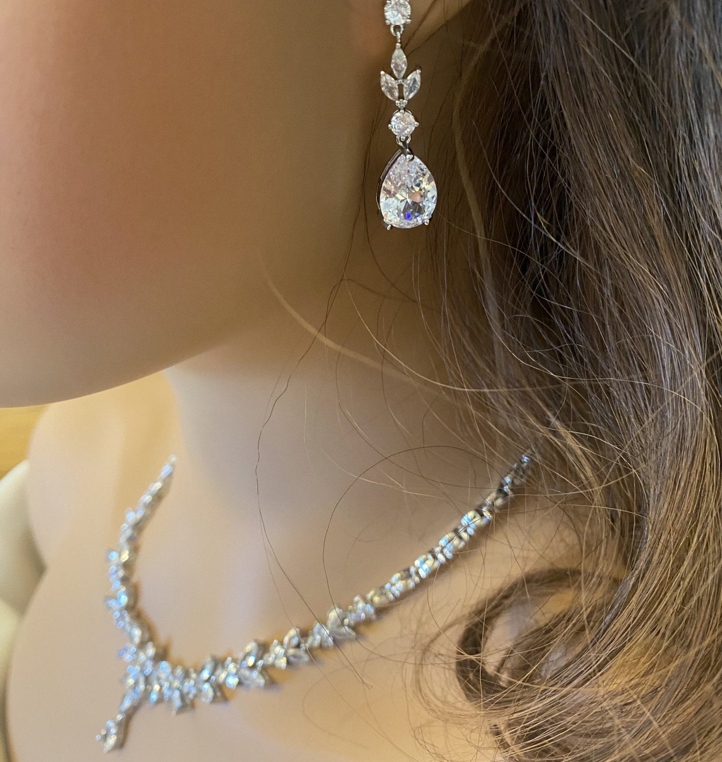 CZ Crystal Tear Drop Bridal Earrings or Gift for Her in Silver, Gold and Rose Gold