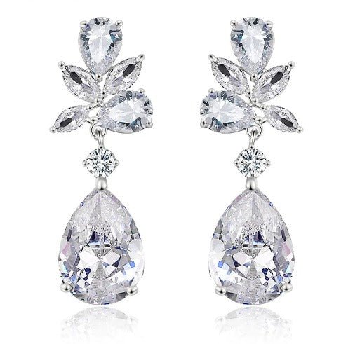 CZ Tear Drop Earrings Gift for Her, Dangle Earrings Silver Crystal Wedding Dangle Earrings