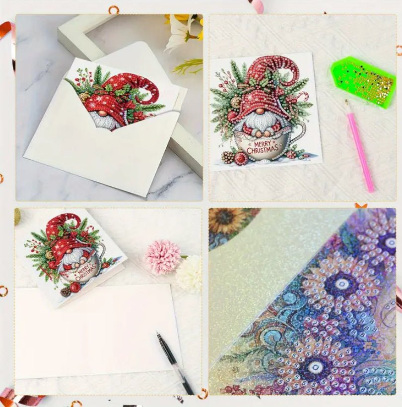 Diamond Art Christmas Cards Christmas Gonks 6pcs - DIY Diamond Art Kits