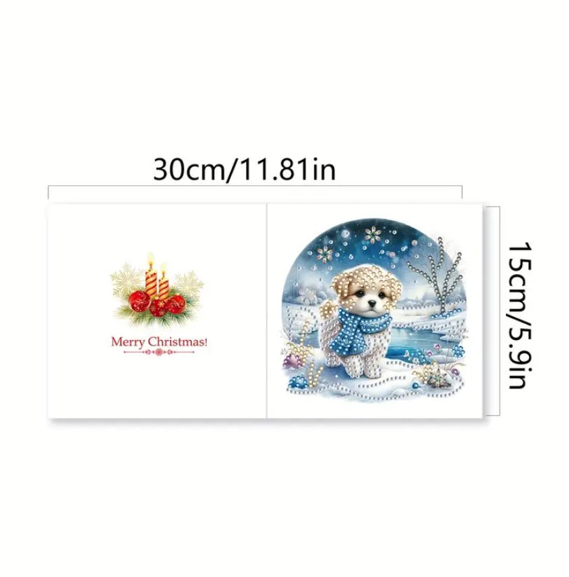 Diamond Art Christmas Cards 6pcs Snow Dogs - DIY Diamond Art Kits