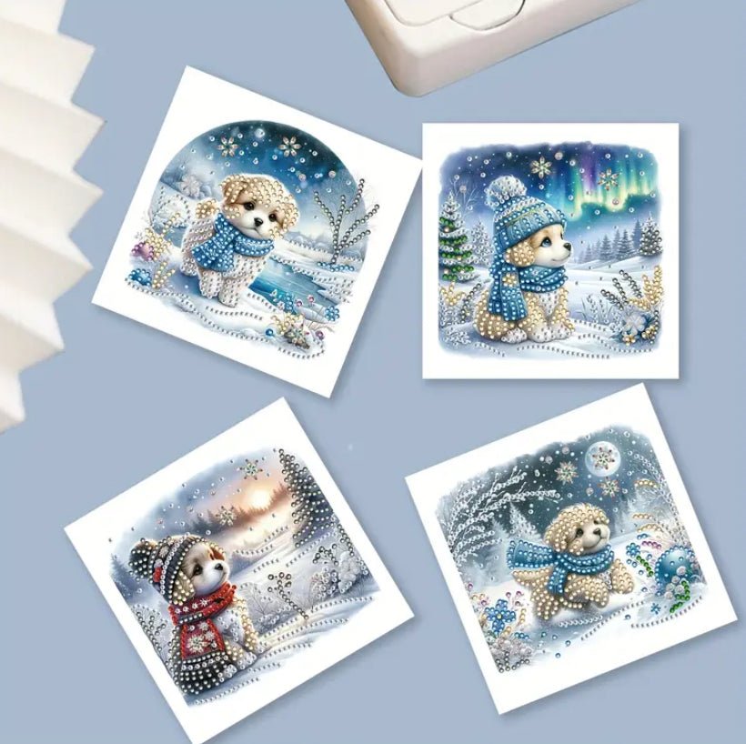 Diamond Art Christmas Cards 6pcs Snow Dogs - DIY Diamond Art Kits