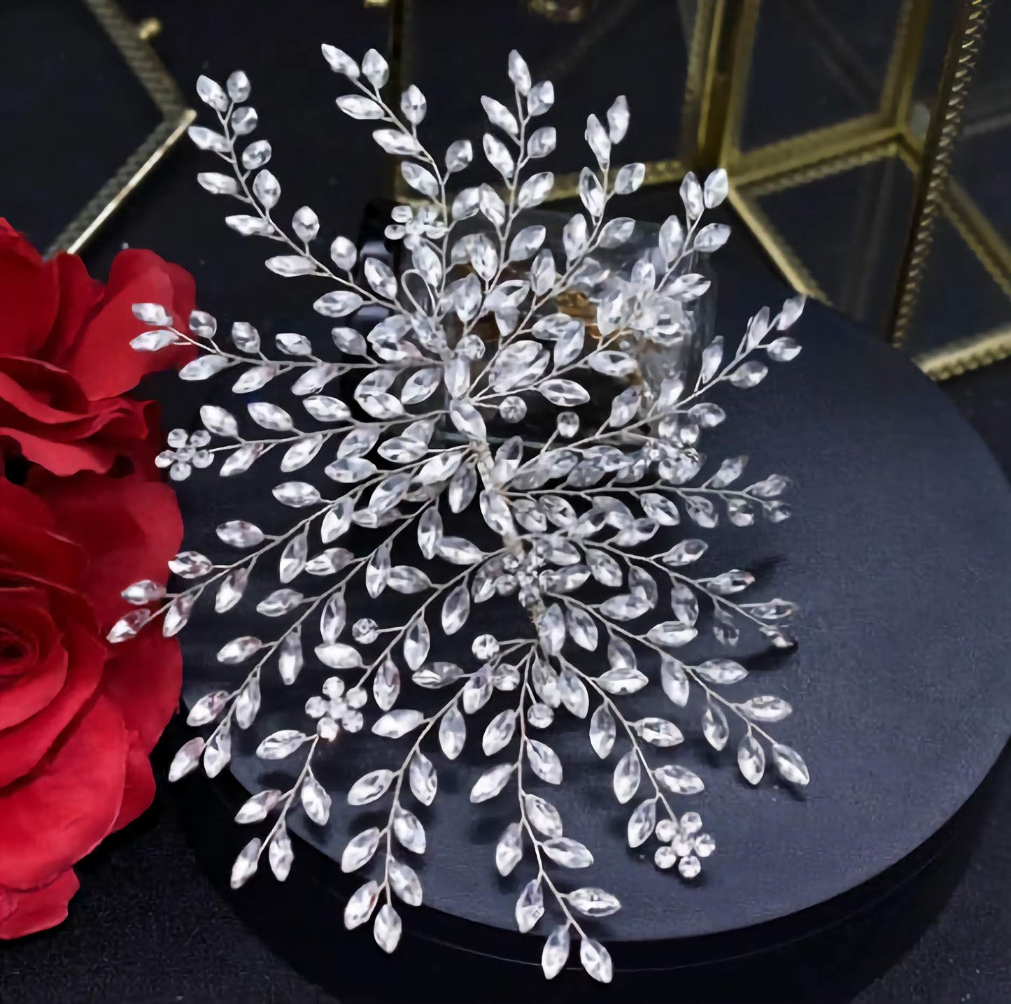 Large Bridal Hairpiece, Wedding Hair Accessories with Crystal Diamante for Bride or Bridesmaid