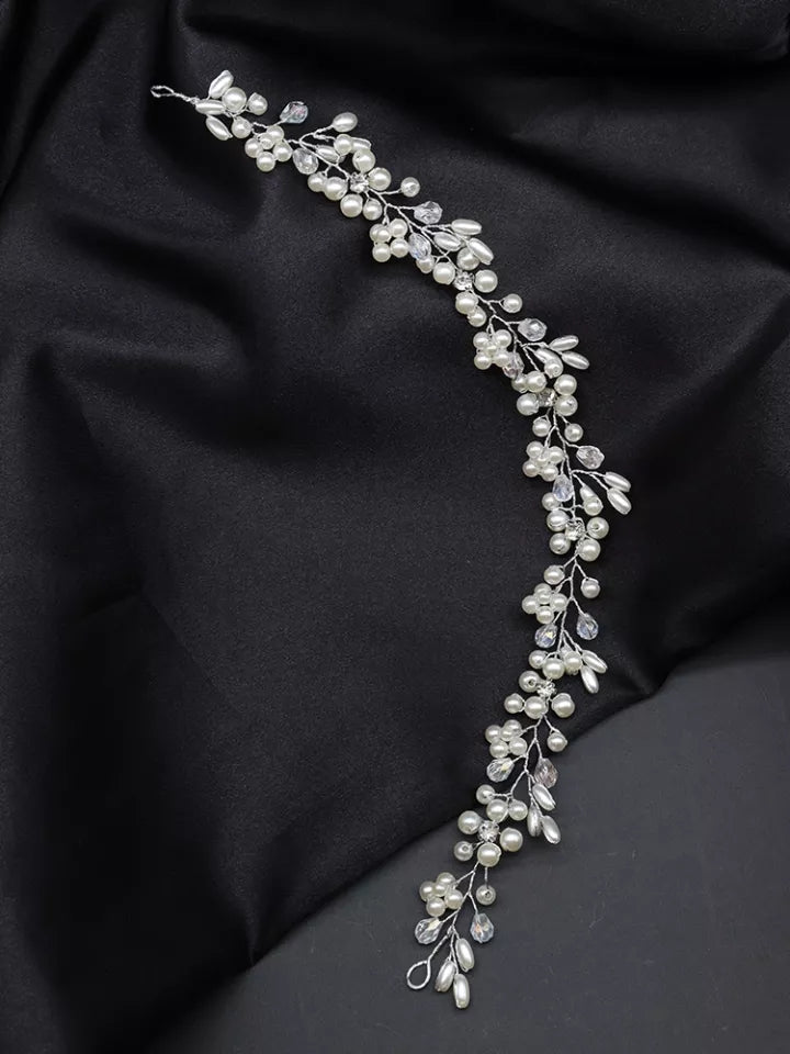 Pearl Bridal Wedding Hair Tiara Hair Accessories Vine/ Hairpiece for Bride, Bridesmaid Flower Girl in Silver