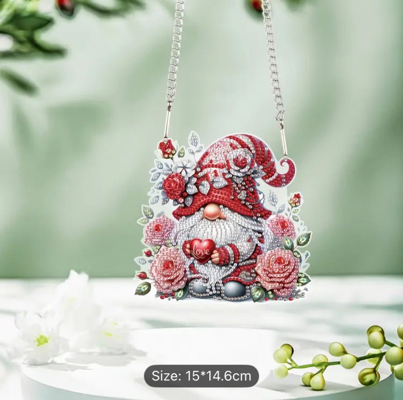 Red Christmas Gonk Suncatcher - DIY Christmas Diamond Art Kit - Christmas Decoration Craft Kit Acrylic with Rhinestone Drills