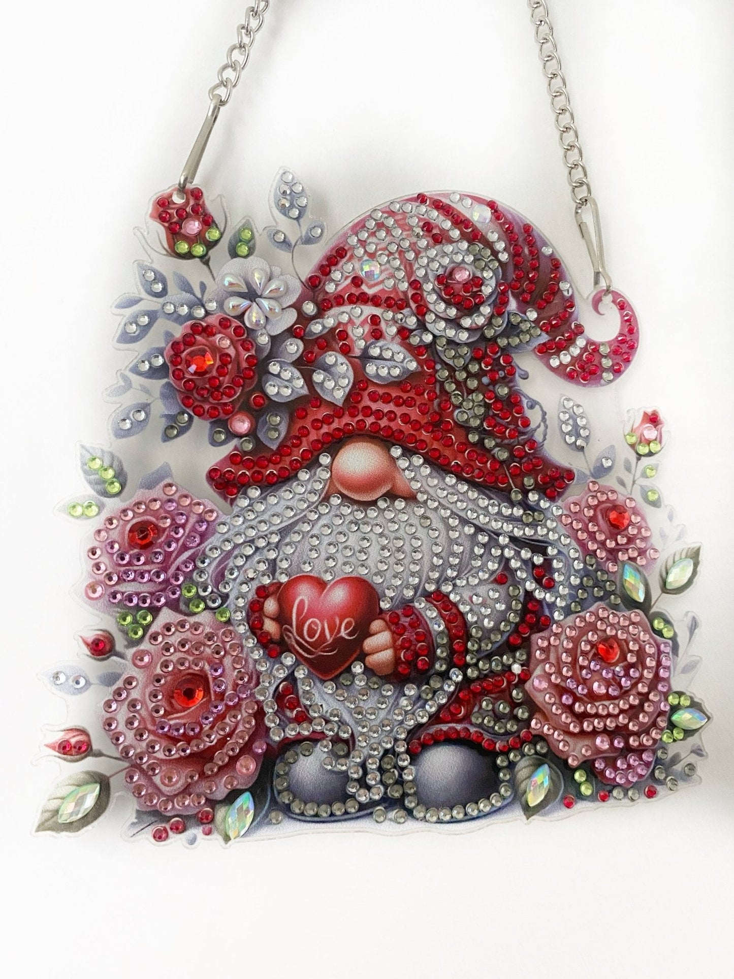 Red Christmas Gonk Suncatcher - DIY Christmas Diamond Art Kit - Christmas Decoration Craft Kit Acrylic with Rhinestone Drills