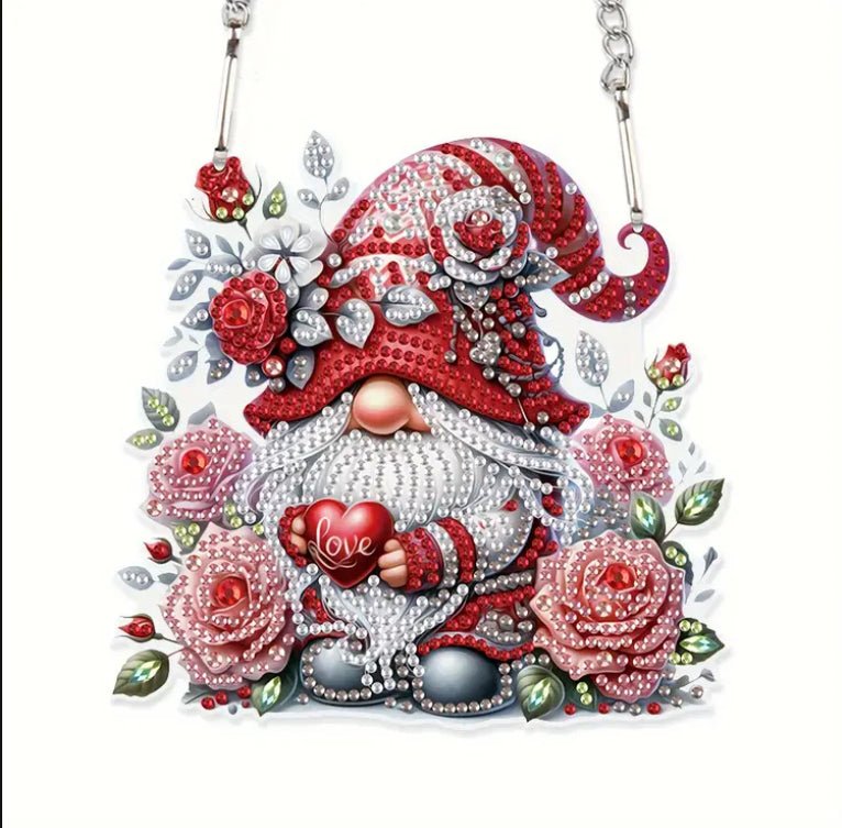 Red Christmas Gonk Suncatcher - DIY Christmas Diamond Art Kit - Christmas Decoration Craft Kit Acrylic with Rhinestone Drills