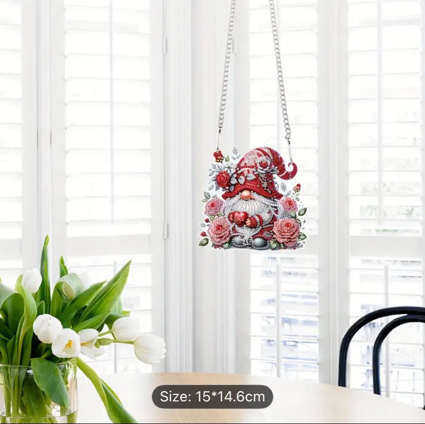 Red Christmas Gonk Suncatcher - DIY Christmas Diamond Art Kit - Christmas Decoration Craft Kit Acrylic with Rhinestone Drills