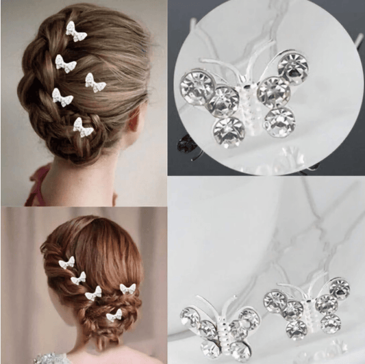 Silver Crystal Butterfly Wedding Hair Pins Sets Flower Girl Bridesmaid Wedding Hair Accessories