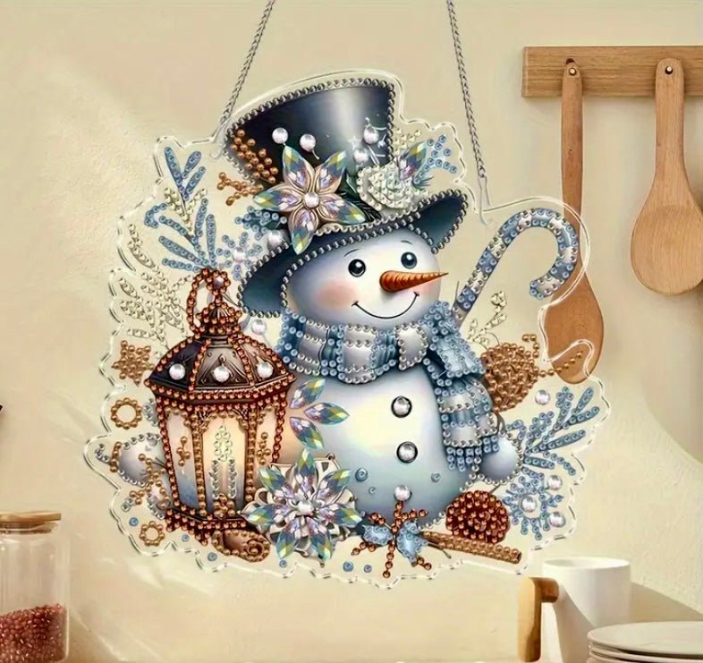 Snowman DIY Diamond Art Kit - Christmas Diamond Art Suncatcher - Christmas Decoration Craft Kit in Acrylic with Rhinestone Drills