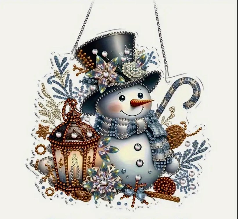 Snowman DIY Diamond Art Kit - Christmas Diamond Art Suncatcher - Christmas Decoration Craft Kit in Acrylic with Rhinestone Drills